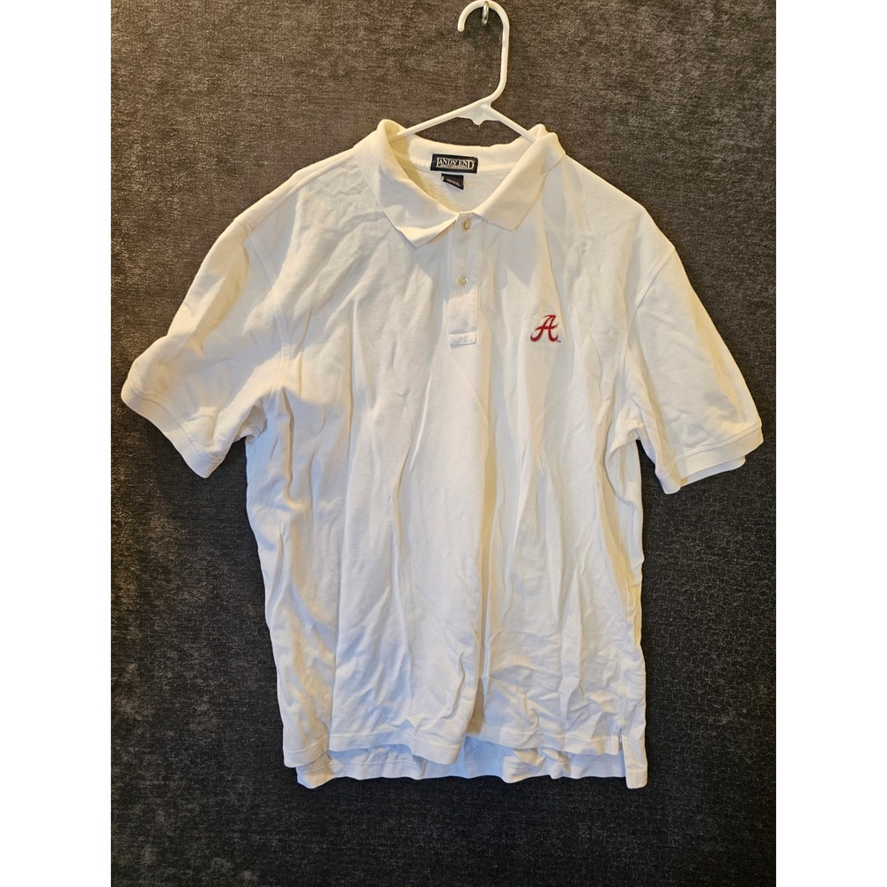 Lands End Mens White Polo Shirt XL Embroidered A Alabama Crimson Tide